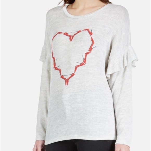 LAUREN MOSHI LIGHTWEIGHT KNIT PULLOVER SWEATER HEART STILETTOS 👠 PRINT SZ S - Picture 7 of 11